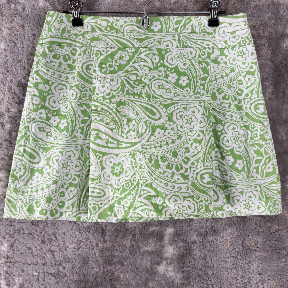 Paraphrase Size 8 Paisley A Line Mini Skirt Green Zip Cotton Blend Stretch